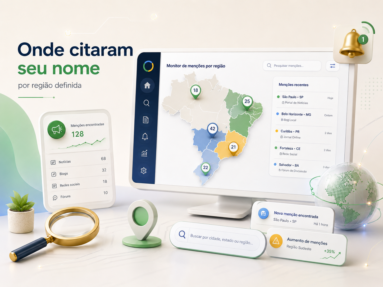 Monitoramento regional de citações públicas de nomes e marcas